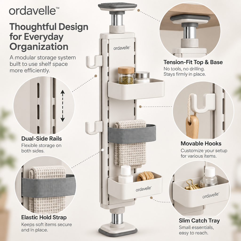 ordavelle™  Tension-Fit Storage Wall Organizer